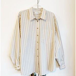 Vintage Size 20 Claiborne Cottagecore / Academia Long Sleeve Cream Striped Blous